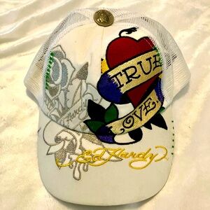 White Unisex Ed Hardy cap in perfect condition.